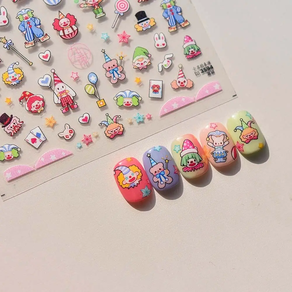 Cute Joker Star Cartoon Bunny Play Card Circo Clown 5D Rilievo In Rilievo Autoadesivo Nail Art Decorazione Sticker Manicure Decalcomania