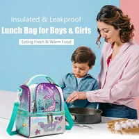 Lunch Bag for Kids Insulated Bag with Adjustable Strap High Capacity Lunchbox School Child Girls Mermaid Sequins Bento Bag 6