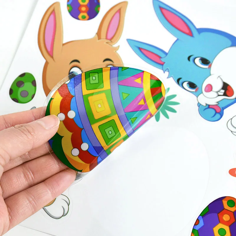 Easter Bunny Window Stickers Color Rabbit Egg Wall Glass Stickers Easter Decoration For Home Wall Decal Happy Party Gifts