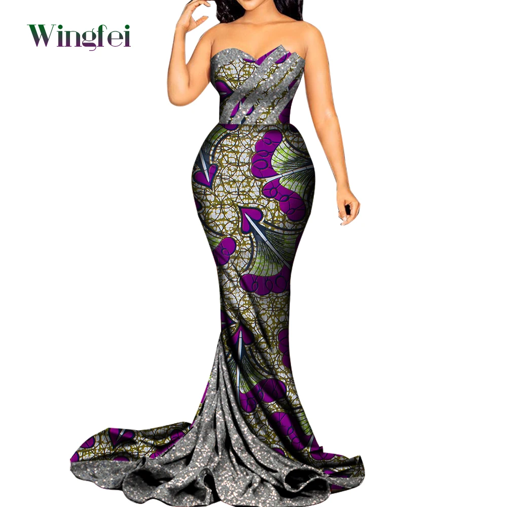 

Африканские платья для женщин без бретелек длинный халат женские вечерние платья Анкара модные Дашики вечерний наряд базин богатый костюм WY355