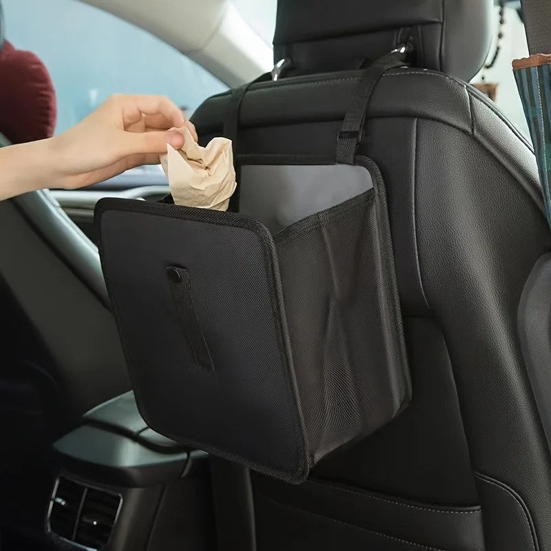1Pc Durable polyester car trash can, foldable and portable multifunctional seat, back hanging storage bag, car storage bag