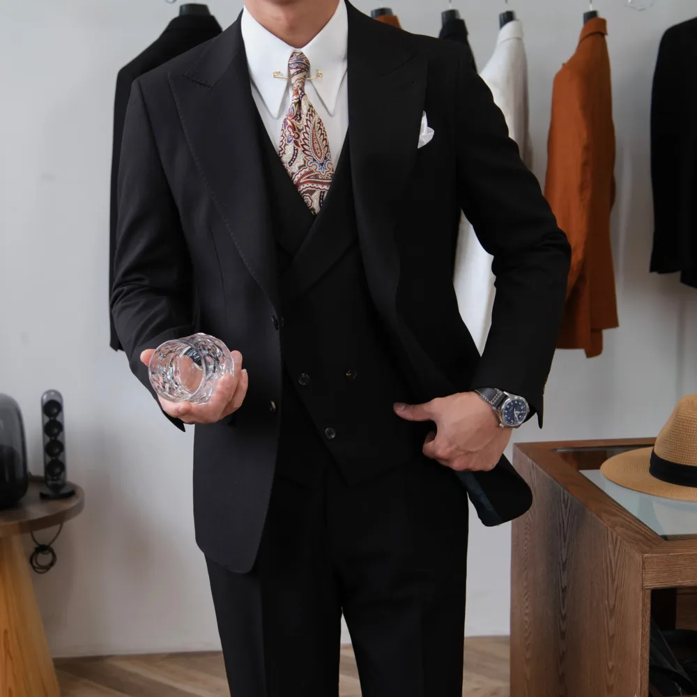 High Quality 3pcs Suit For Men Slim Fit Elegant Wedding Suits For Man Luxury Black Traje De Novio Para Boda Jacket+ Vest+ Pant