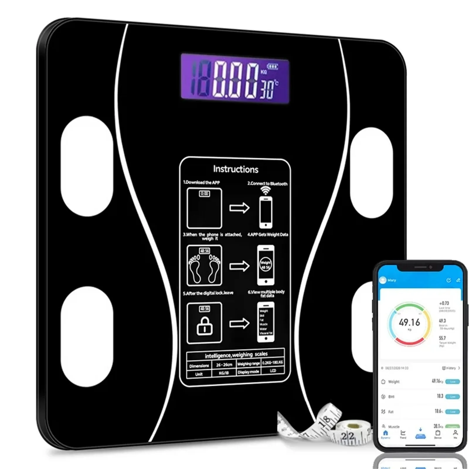 Digital Bathroom Weight Scale Body Smart Bluetooth Health Monitor