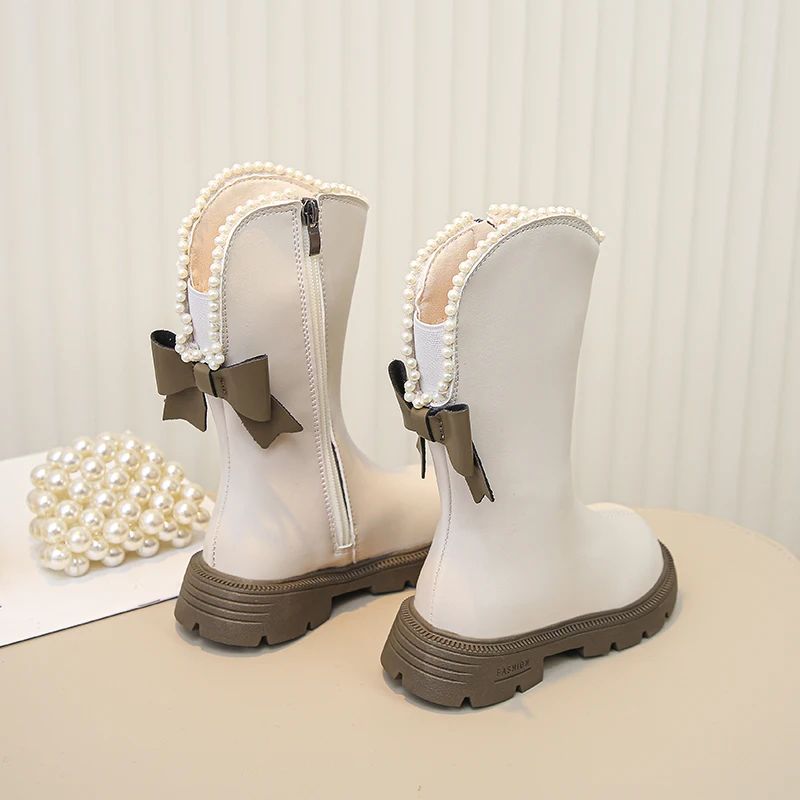 Girls Fleece Winter Boots with Beaded Bow Non Slip