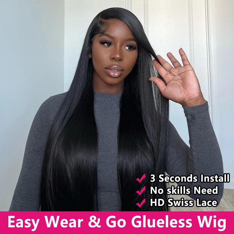 Wear and go glueless human hair wig pre cut straight glueless lace
