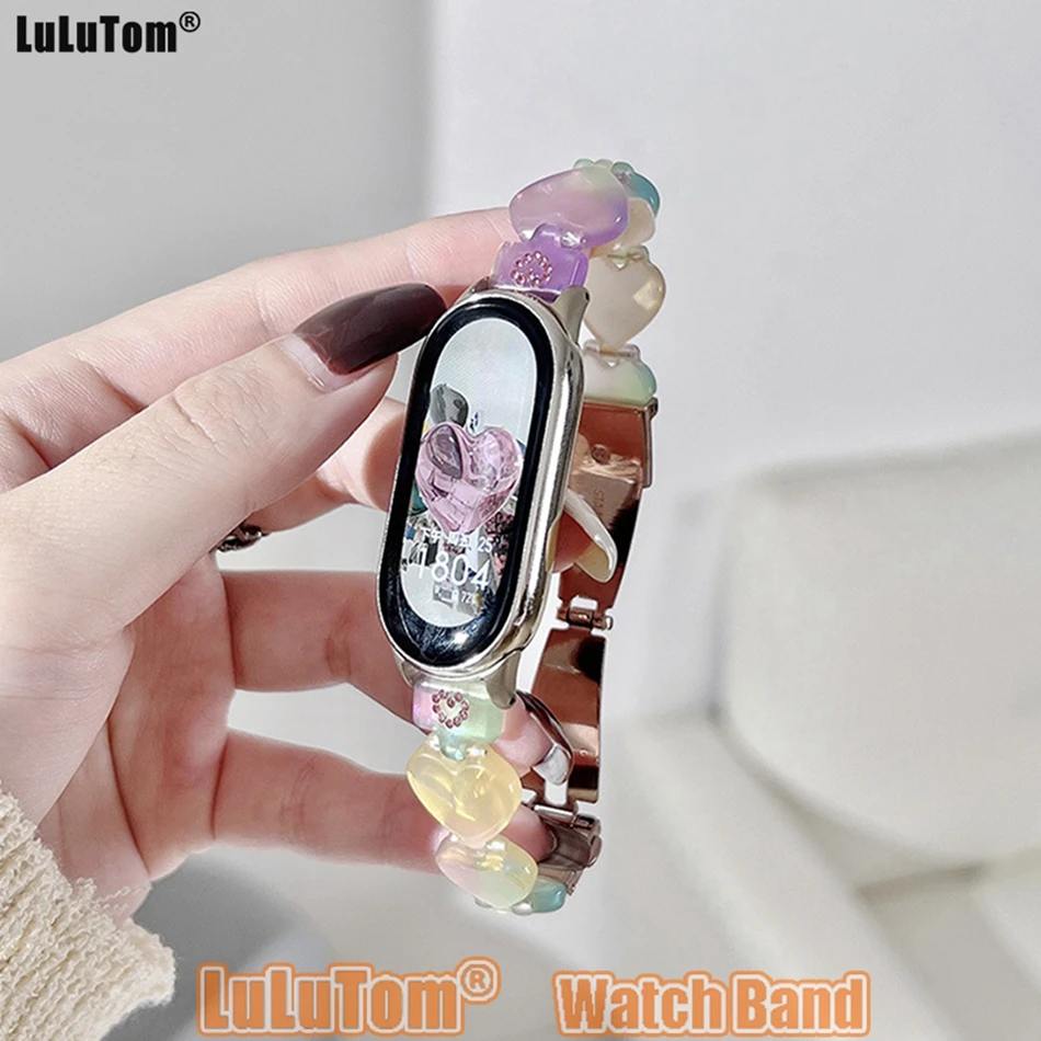 

Resin Gradient Strap For Xiaomi Mi Band 8 7 6 5 4 Fashion love Amber Stone Bracelets Miband 4 3 8 Replacement Wristband Correa