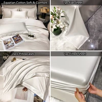 4/6Pcs Egyptian Cotton Bed Sheet Set, Luxury 800TC Fitted Sheet & Bed Sheet & Pillowcase, High End Bedding Sets, Solid Color 2