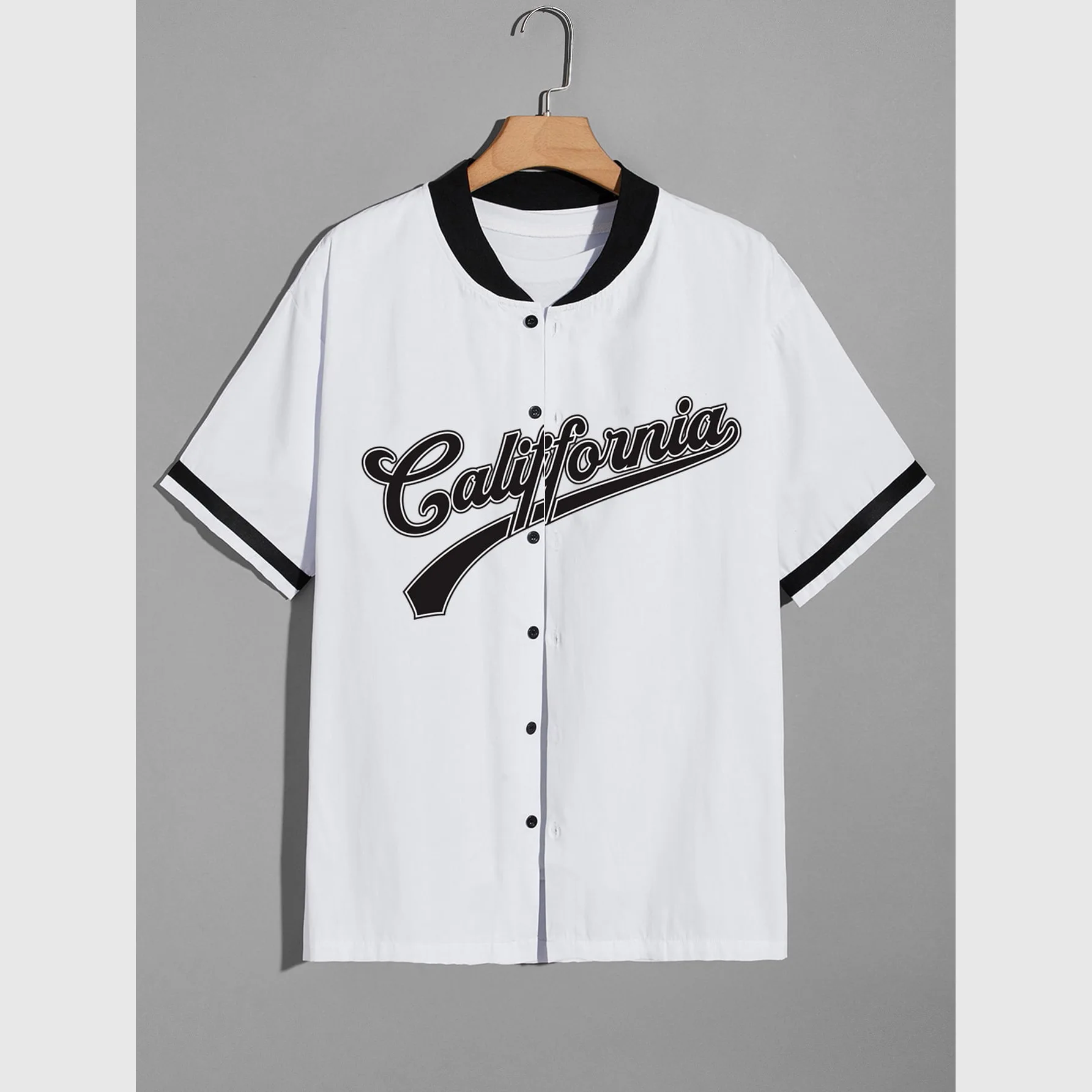 

Men Letter Print Graphic Baseball Collar American Streetwear Style Causal Patchwork Plaid Basketball Shirt