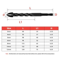 Foret hexagonal croisé pour carrelage, verre, béton, céramique, ouvre-trou, tungstène, carbure, alliage dur, ensemble d'outils, 3mm, 4mm, 5mm, 6mm, 8mm, 10mm, 12mm 2