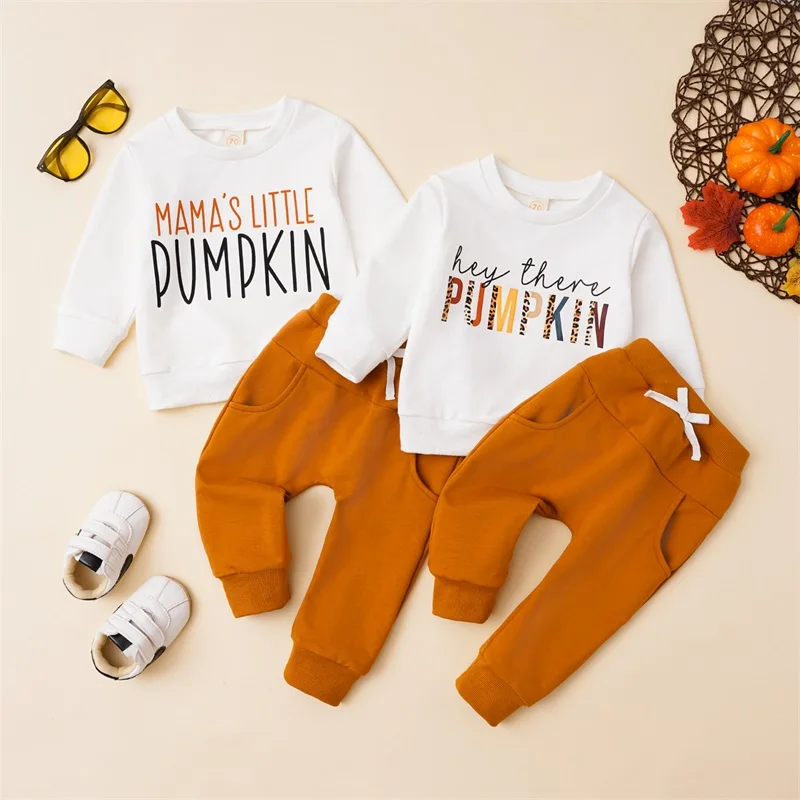 

2023-07-07 Lioraitiin 0-3Years Baby Boy 2Pcs Halloween Outfits Long Sleeve Letter Print Sweatshirt Trousers Toddler Fall Clothes