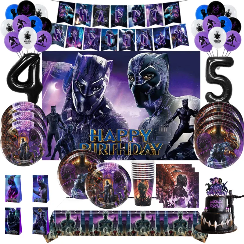 Black Panther Party Decoration Disposable Cup Plates Tablecloth For Boys Birthday Baby Shower