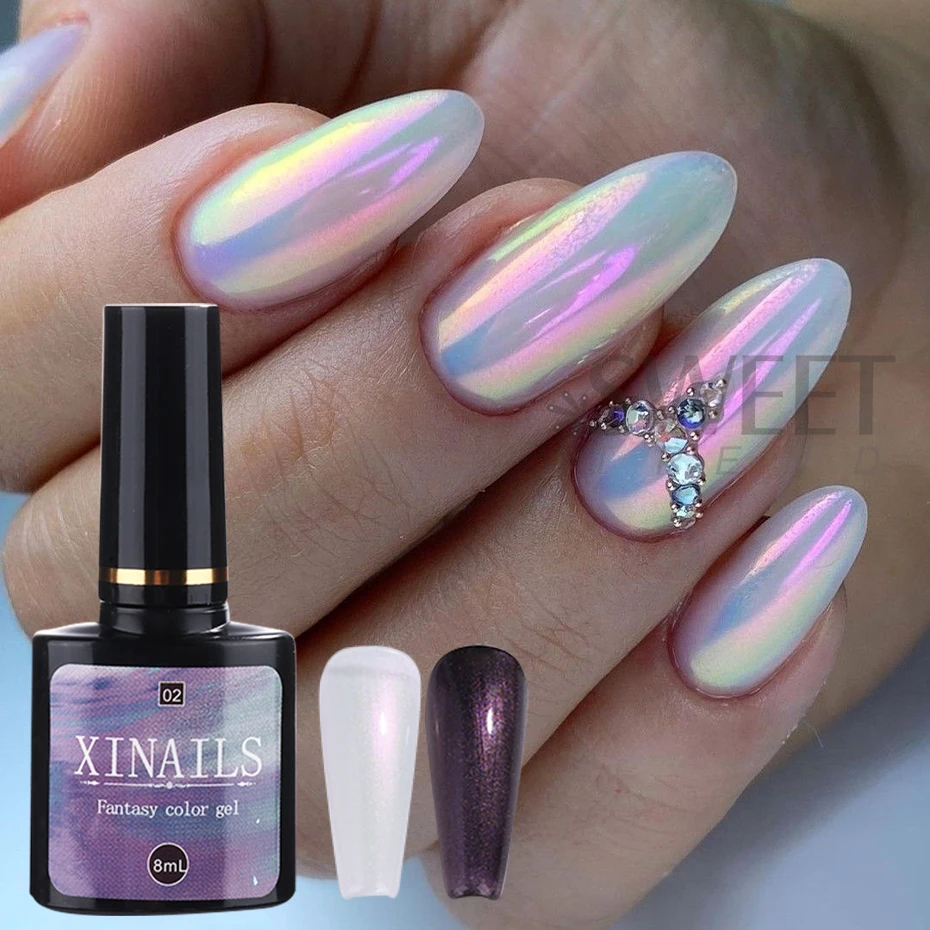 8ml Auroras Top Coat Gel Nail Polish Pink Purple Glitter Effect Iridescent UV Gel Soak Off LED Nail Varnishes Manicure Supplies 3