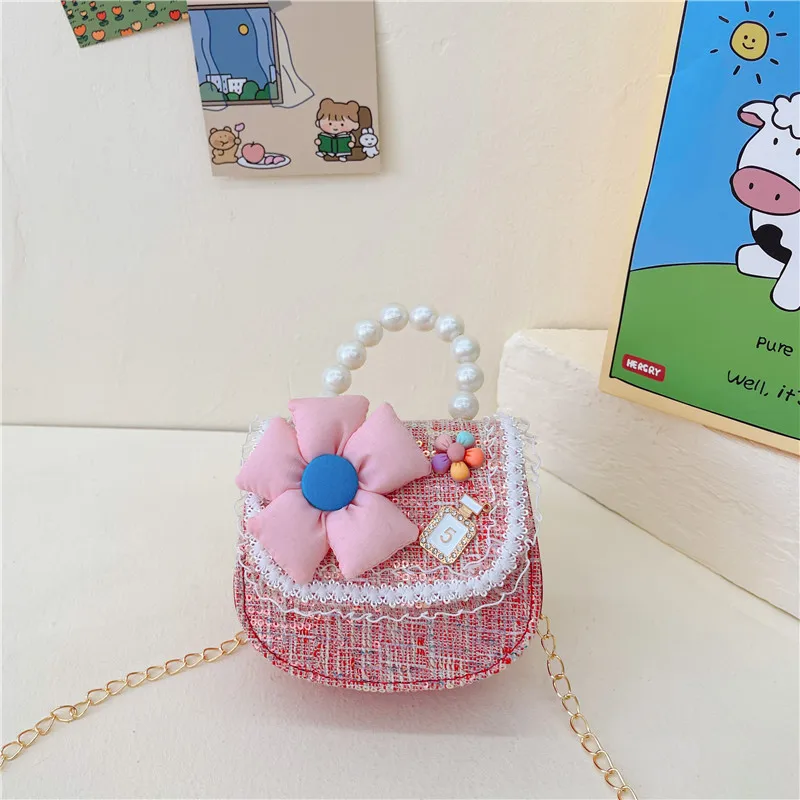 Borsetta Rosa Per Bambina Con Ciondolo Fiocco - Tracolla Morbida Per Uscire, 17x15x7cm