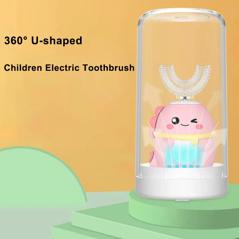 

Children's U-shaped Electric Toothbrush Recharge Smart Cartoon for Kids 360° Automatic Silicone Sonic Toothbrush IPX7 Blue Light