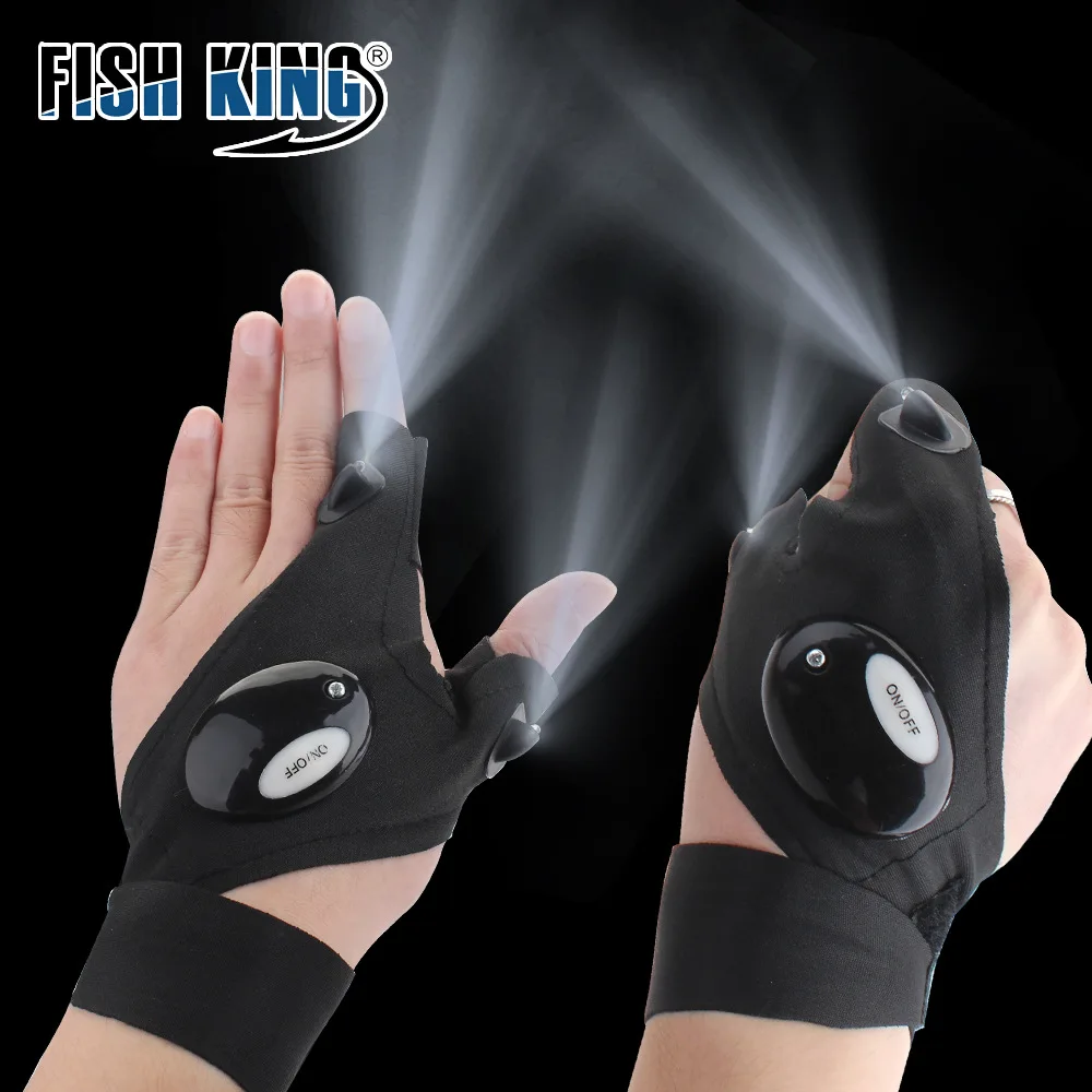 Gloves with lights, outdoor flashlight, illuminated fishing light, half finger night fishing, exposed finger anti slip