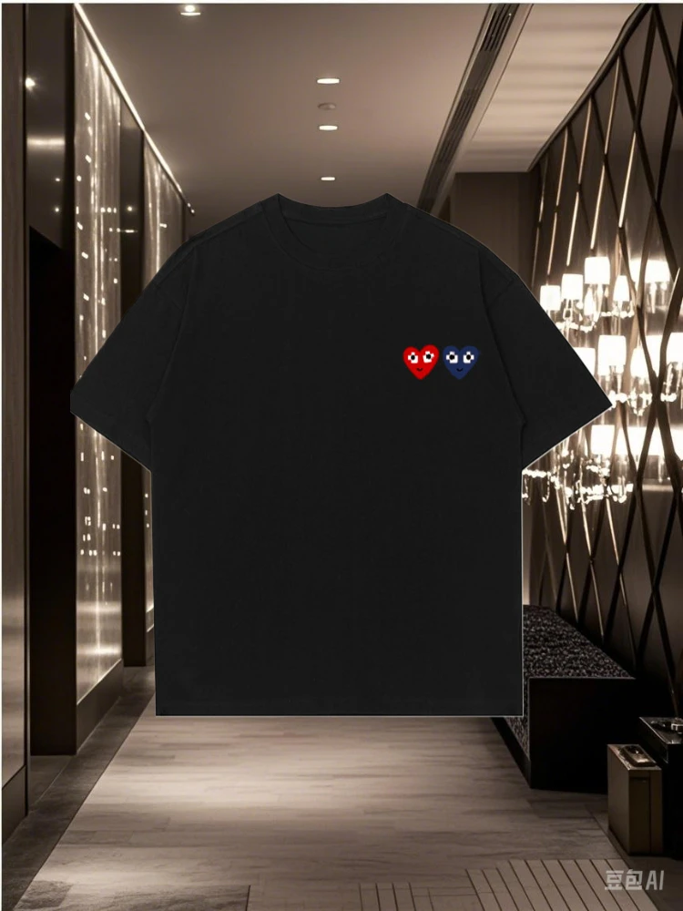 new PLAY love printed love round collar men and women Pauling PLAY couple pure cotton round collar short sleeve
