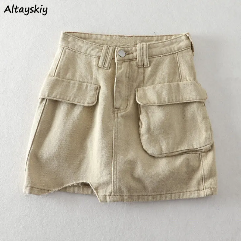

Denim Skirts Women Summer A-line Mini Safari Style BF High Waist Streetwear Y2k Solid American Hotsweet Chic Ripped Design Chic