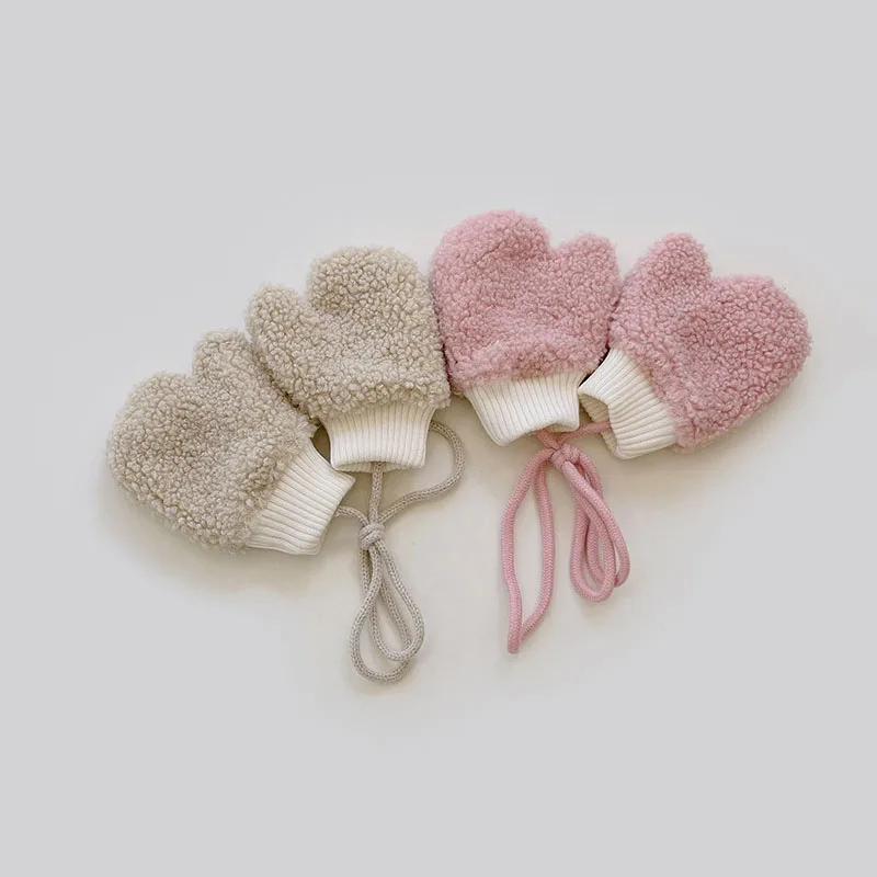 Lamb Fleece Baby Fingerless Gloves Winter Children Thicken Plush Mittens Hanging Neck Gloves 1-4year Boy Girl Kids Hand Warmer
