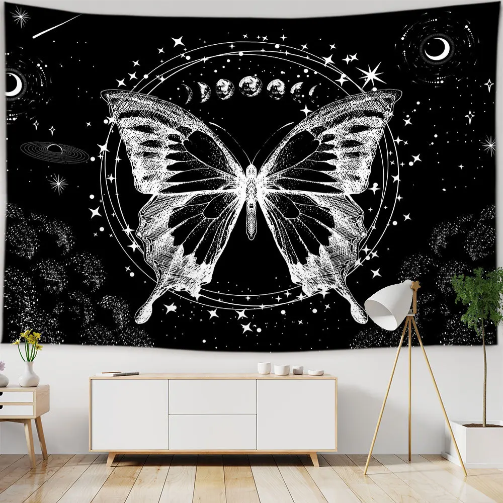 Tapestry Decorations Butterflies and Moths Tapestry Black and White Flower Tapestry Wall Hanging Beach Blanket Romantic Bedroom Dorm Home Decor