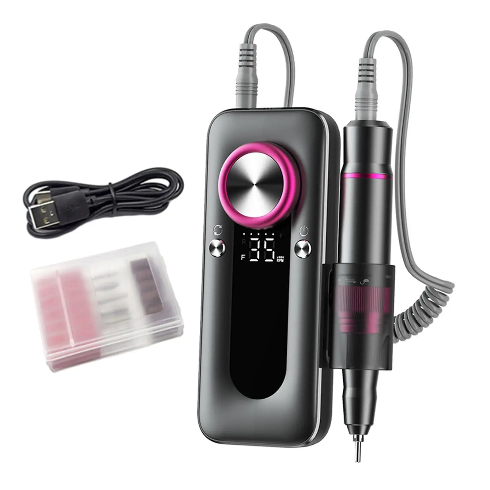 Electric Nail Drill Machine Portable Rechargeable Professional Nail File for Removing Acrylic Gel Nails Polish Home Salon Use