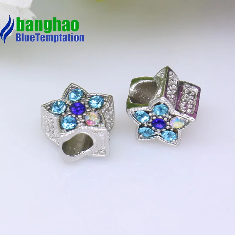 Wholesale DIY Fashion crystal Five stars Charm for making accessories for jewelry alloy pendants bracelets beads CTB750