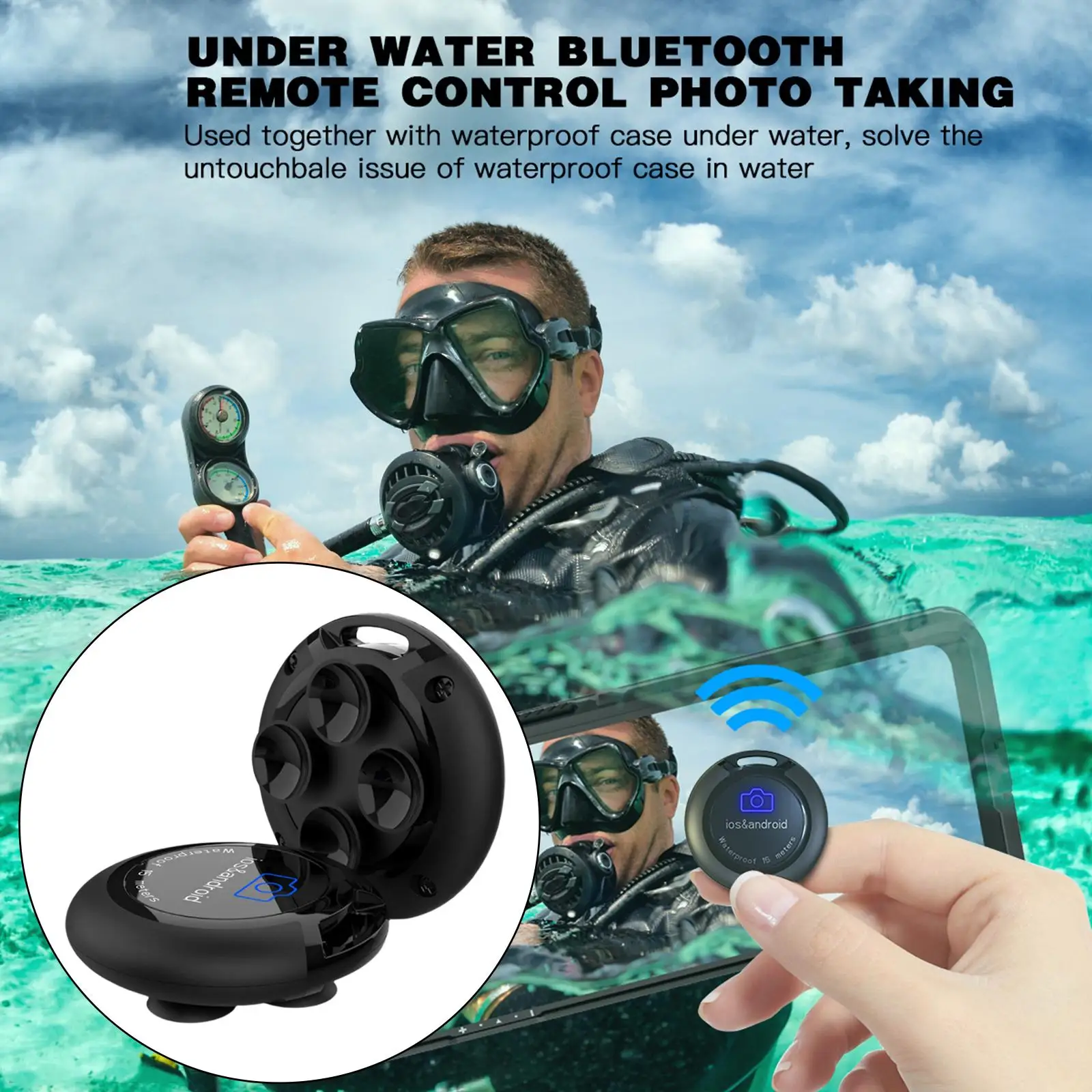 

Waterproof Bluetooth Remote Control Button Black Strong Suction Mini Selfie Artifact for Photo Taking Hotel Travel Smartphones