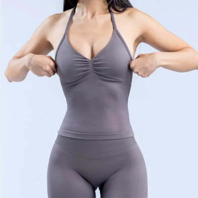 Gym Beautiful Open Back Bra Running Workout Halter Impact Longline Strappy Top Sports Yoga Vest Women's Fitness Tank Top Sports Bra Yoga Top Sports Tank