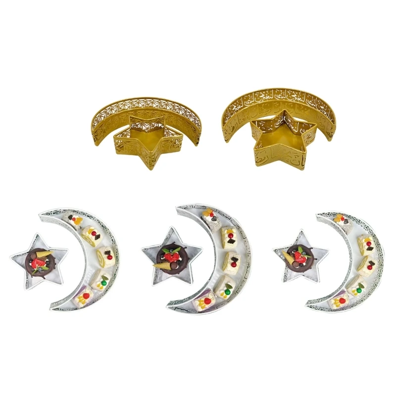 E8BD Ramadan- Moon Wrought Iron Decorations Eid Fitr- Crafts Ornaments Southeast Asian Gifts Home Dessert Tray
