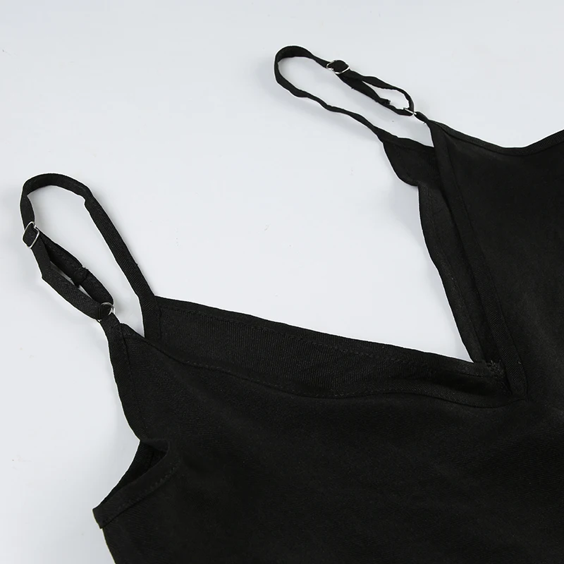 Monos bohemios negros informales holgados con cuello en V sin mangas para mujer, monos de pierna ancha con espalda descubierta y tirantes finos para vacaciones.