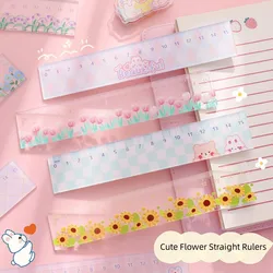 Cartoon Transparent Acrylic Ruler Student Cute Flower Straight Rulers Drawing Measuring Tools Office School Stationery Supplies