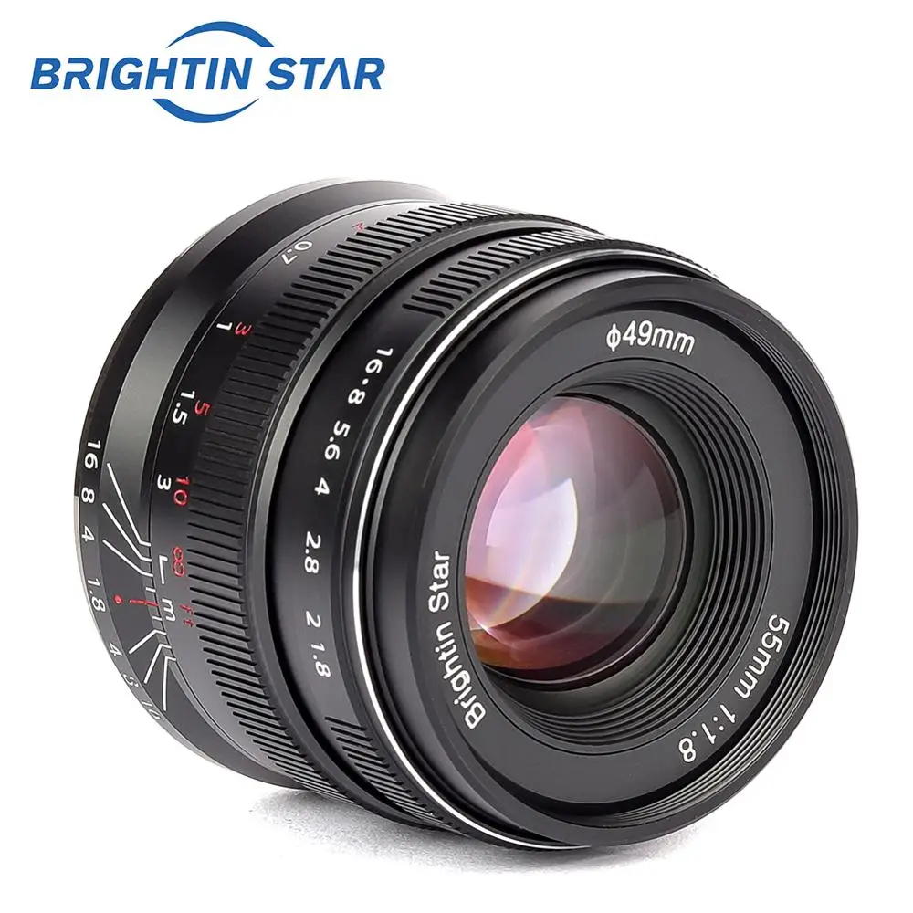 Metal Lens Hood Multi-Layer Coating with Lens Bag Brightin star 55mm F1.8 Full Frame Manual Fixed Lens for Sony FE E-Mount Cameras,12 Blades 5 Groups 7 Elements 