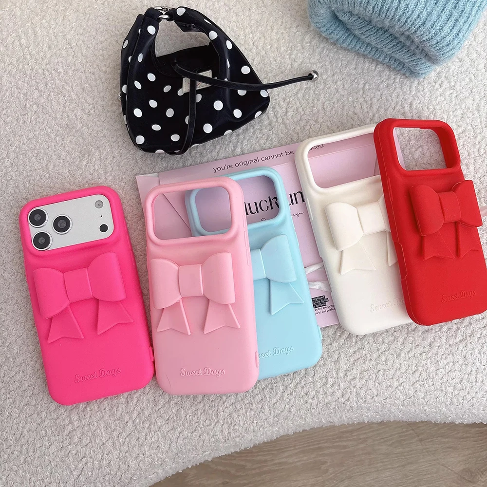 Charming 3D Pink Bowknot Soft Silicone Phone Case - Lovely Bow Shockproof Back Cover