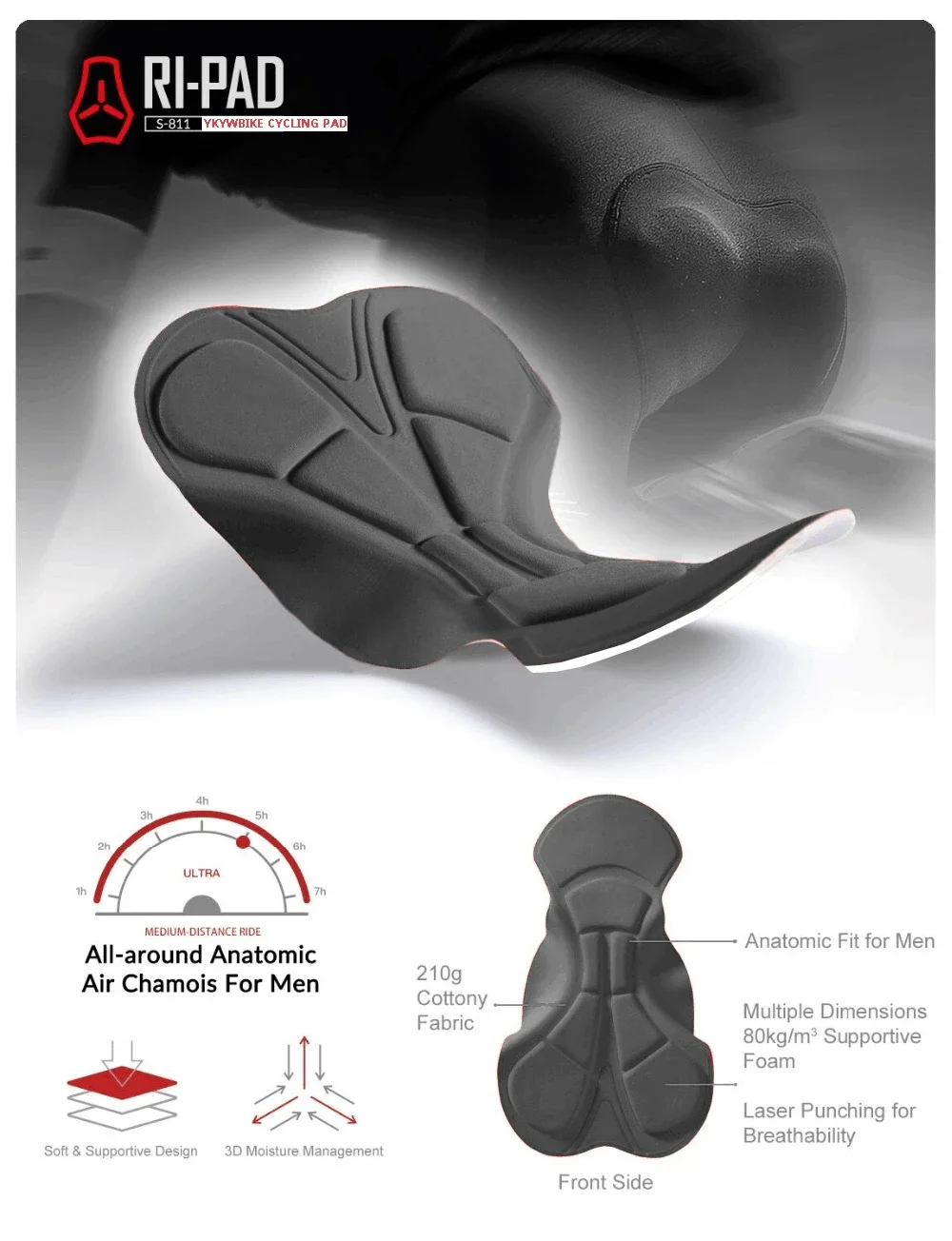 YKYW Sommer-Radhose für Herren, gepolstert, 2 Taschen, bequem, Rennradhose, MTB, 3D-gepolsterte Strumpfhose, schmale Passform – Detail 19