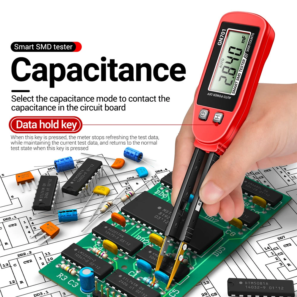 

GN701 Smart SMD Tester 3000 Counts Multimeter Handheld Patch Test Resistance Capacitance Continuity Diode Test Meter Tools