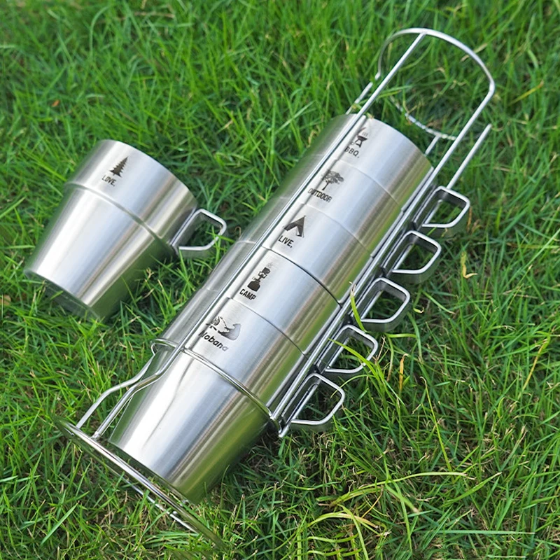 Outdoor Stainless Steel Double-Layer Water Cup, Camping Portable Insulated Cup, Coffee Cup, 4 or 6 Pcs Set 5