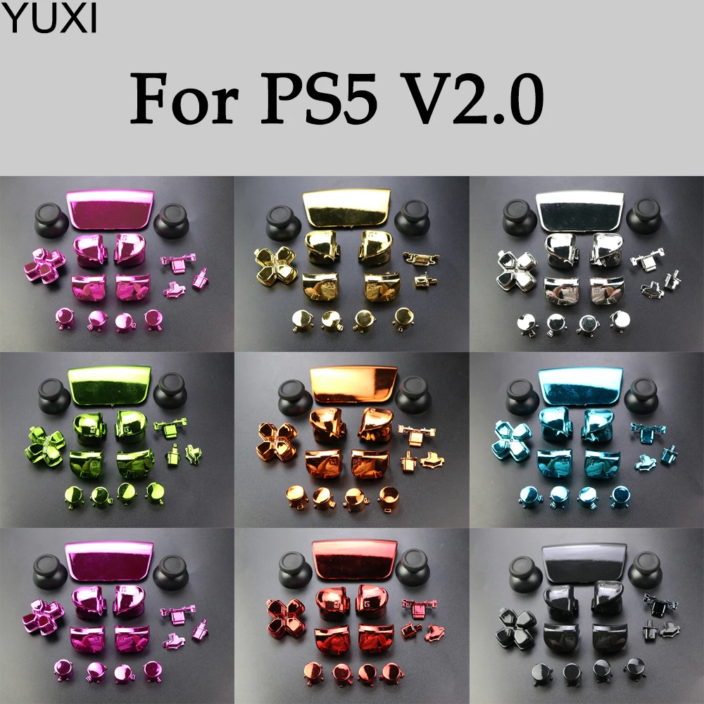 

YUXI 1Set For PS5 2.0 Replacement Chrome Buttons L1 R1 L2 R2 D-Pad Triggers Share Options Panel Complete PS5 V2 Controller