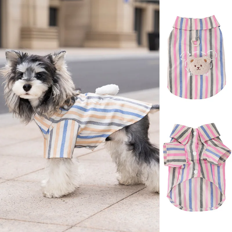 T-shirt rayé pour chien avec col, vêtements en coton pour petits chiens et chiots, fin, style sweat à capuche d'été, décontracté et respirant._voghion.com