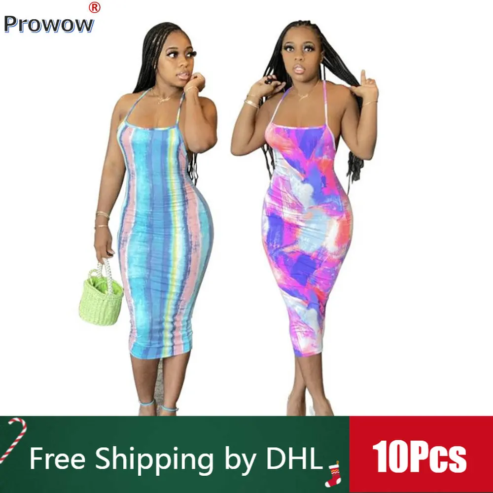 

10 Pcs Bulk Tie Dye Maxi Dresses for Women Summer 2023 Backless Bodycon Sling Dress Y2k Sexy Nightclub Streetwear Wholesale 9678