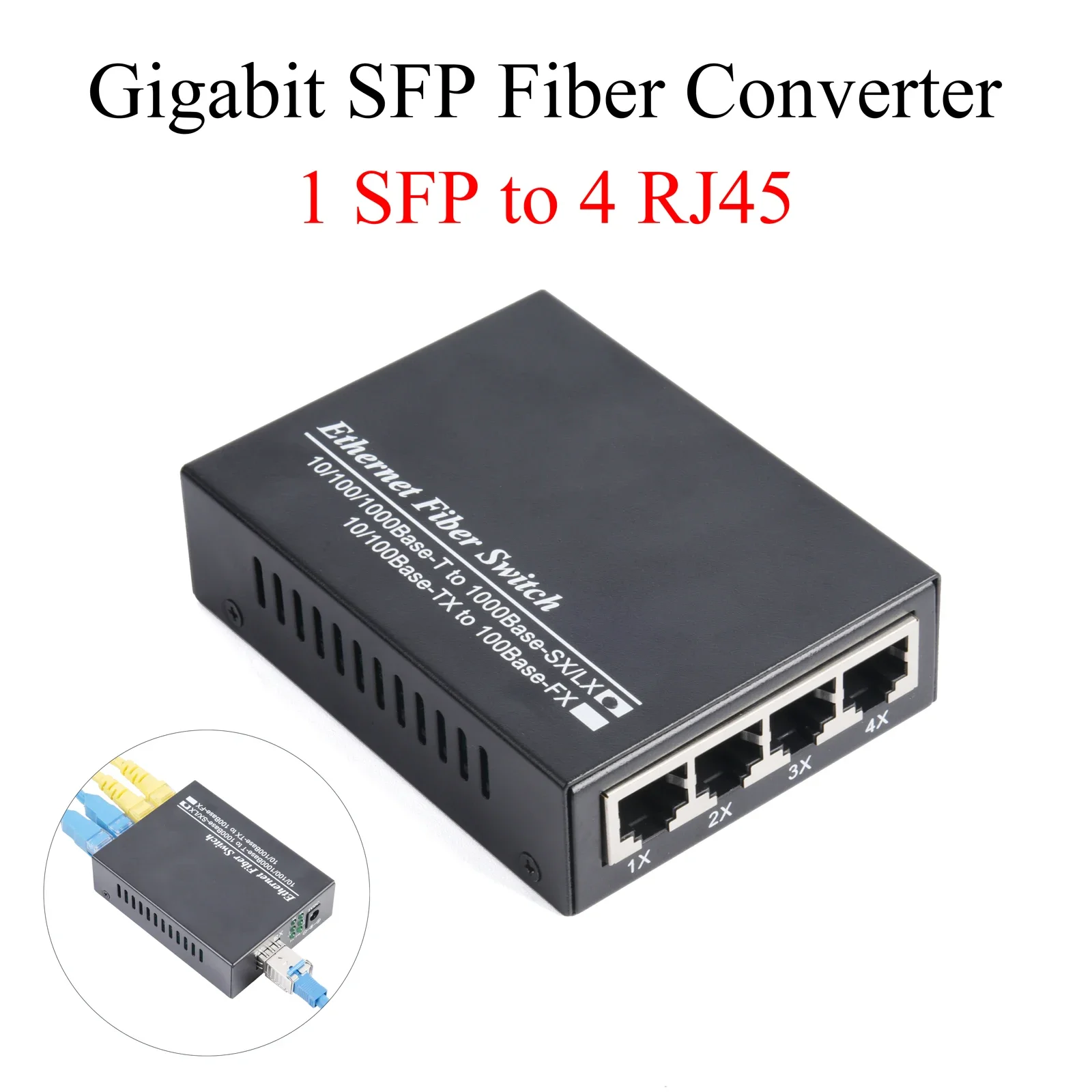 

Медиаконвертер Gigabit SFP 1 шт., трансивер 1 SFP на 4 RJ45 10/100/1000 м, волоконно-оптический переключатель с модулем 3 км/20 км LC/SC SFP