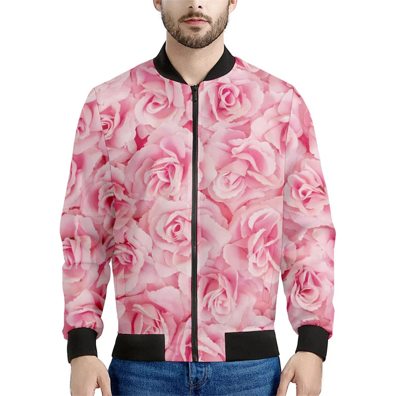 thumbnail image 1 of Chaqueta con cremallera y estampado de flores de rosas para hombre, abrigo con estampado floral en 3D de plantas, chaquetas informales de gran tamaño, ropa de calle, mangas largas, 1 of 5