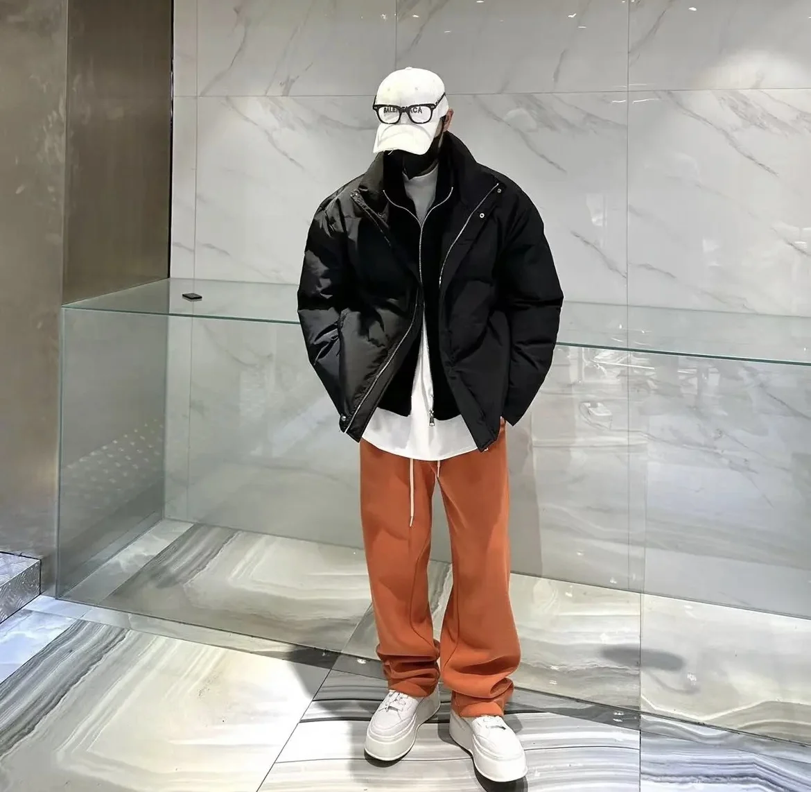 Fashion Men's Women's Winter Double-Layer Collar Solid Color Loose All-Matching Cotton-Padded Jacket Couple Personality Coats