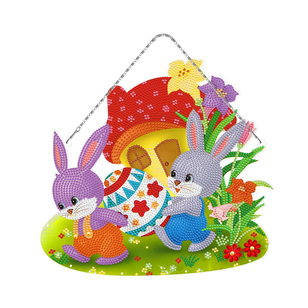 

Cute bunny hanging plaque DIY diamond painting window decoration garland embroidery kit personalized Easter gift