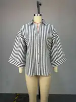 Femmes haut chemisiers chemise col rabattu manches longues hauts rayé Y2k Streetwear élégant épissure chemises décontracté travail ample automne 5