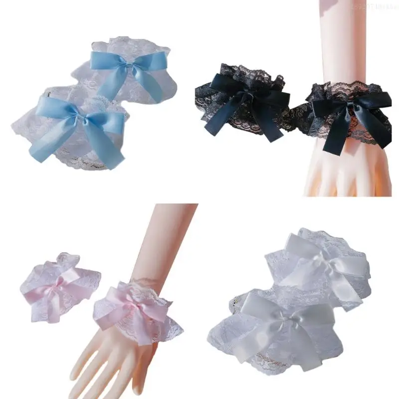 

Съемные манжеты на запястье для косплея горничной, милые плиссированные манжеты с декором в виде банта F0T5