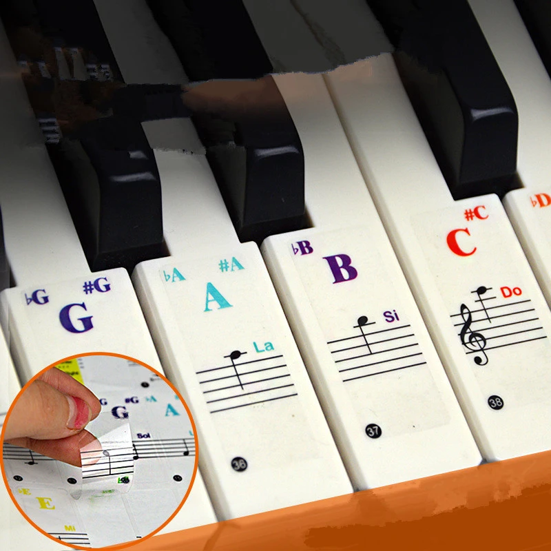 49/54/61/88 colorful Transparent Piano Keyboard Stickers Electronic Keyboard Key Piano Stave Note Sticker Symbol for White Keys