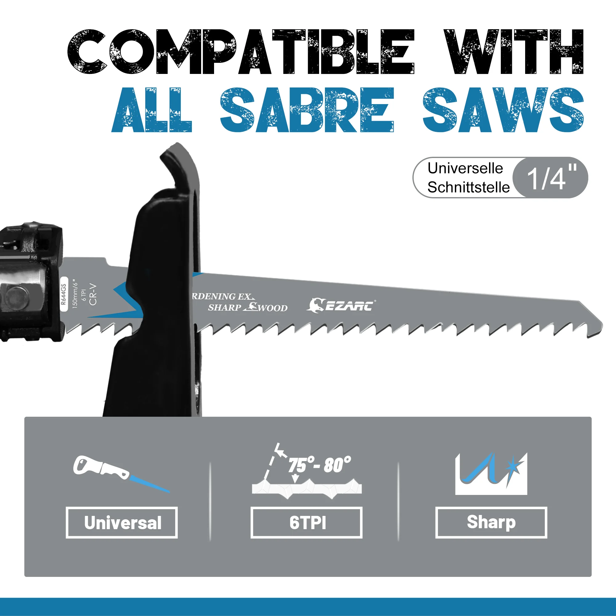 Wood pruning reciprocating saw blade 6-Inch/150mm recip saw blades R644GS 6TPI CRV sharp ground teeth sabre blades 5PCS saw blades