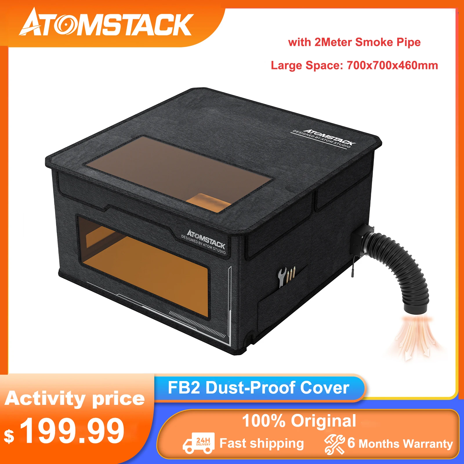 Atomstack FB2 Enclosure Foldable Dust-Proof Cover Universal Laser Engraver Fireproof Protective Box 2M Smoke Pipe for X30 X20 D1