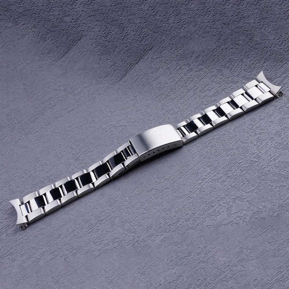 19Mm Watch Band Strap Silver  Polishing Hollow Curved End Oyster Style Bracelet For Seiko 5 Snxs73 75 77 79 80 81 Snff05 Snxg47