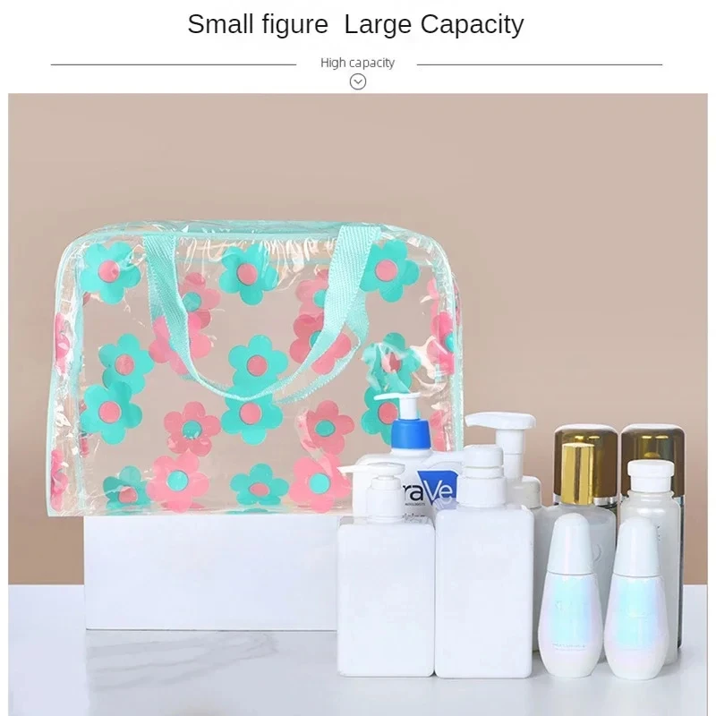 Transparent PVC Makeup Bags Portable Women's Floral Waterproof Cosmetic Bag Travel Washing Toiletry Shower Storage Pouches 5