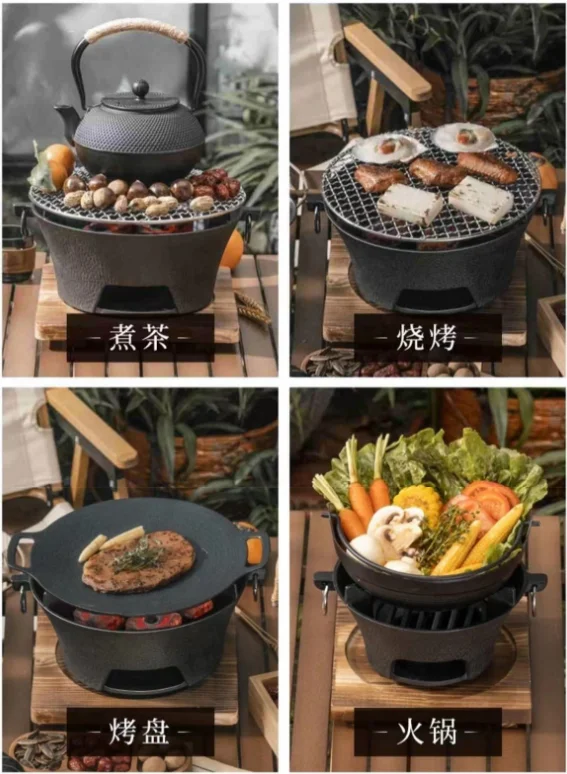 large BBQ Grill Japanese Charcoal Hibachi Stove Grilling Korean Table Iron  Cast Barbecue Pan Indoor Plate Teppanyaki Serving - AliExpress